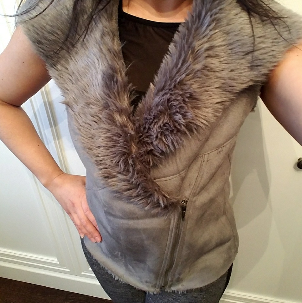 Charming Charlie Grey Faux Fur Vest